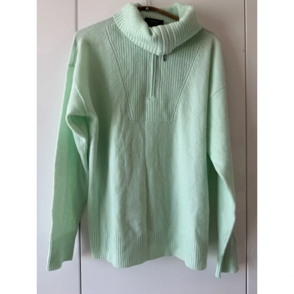 Charter Club 100% Cashmere Mint Green Quarter Zip Sweater Size L - Picture 2 of 10